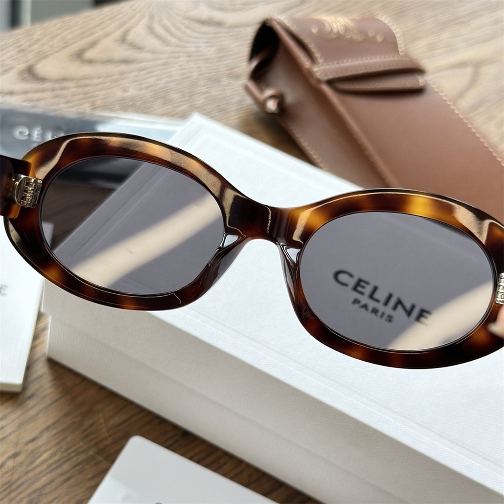 Celine Tortoiseshell Oval Sunglasses with Gold Triomphe Accent